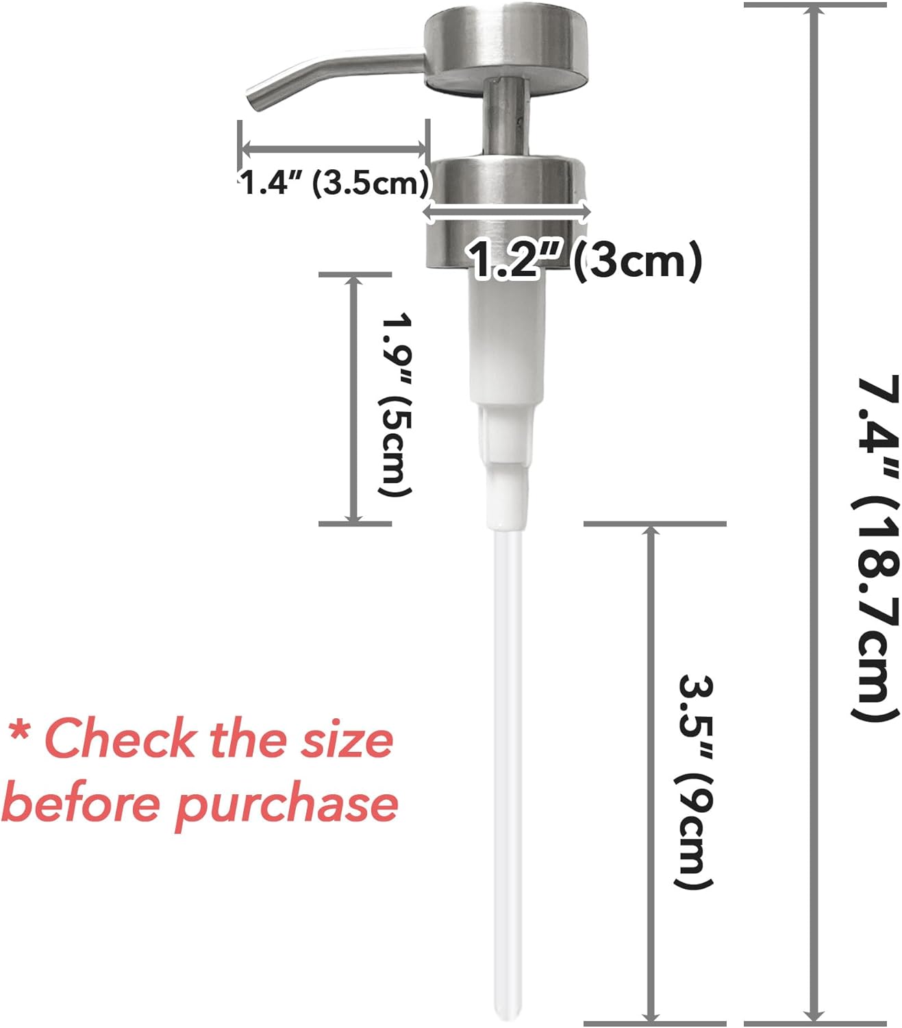 Stainless Steel Soap Pump Replacement, 2 Pack Pump Head, 28/400 Threads Standard Size, Brushed Nickel Finish (Stainless Steel)