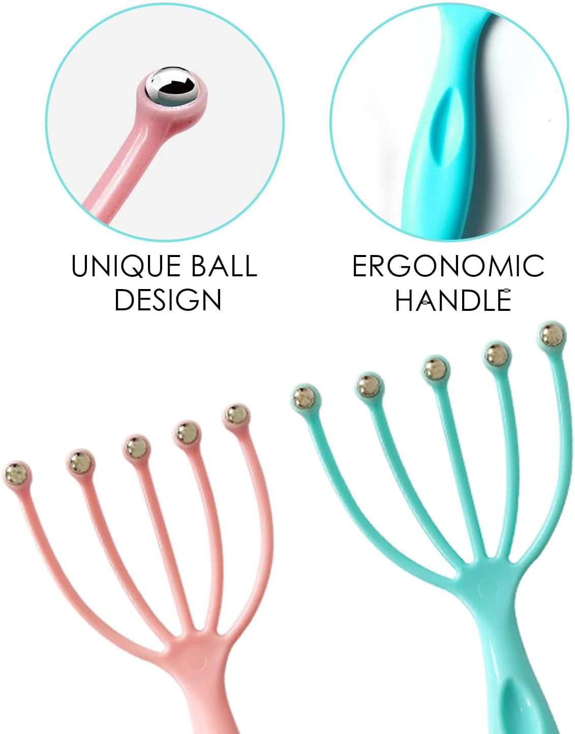 Seddy Scalp Massager, Portable Hand Held SPA Head, Neck, & Body Massager for Deep Relaxation & Stress Reduction- Stimulates Blood Circulation in The Head to Promote Hair Growth. (2 Pack) (Blue)(Pink)