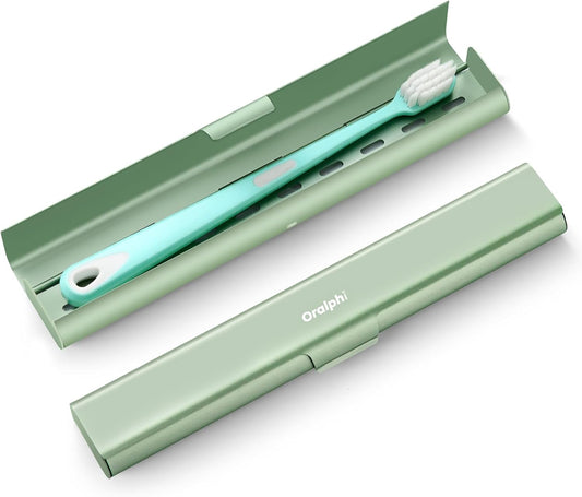 Aluminum Toothbrush Travel Case, Portable Travel Toothbrush Holder, Durable Manual Toothbrush Box Container for Traveling, Bathroom, Camping, Business Trip-Green