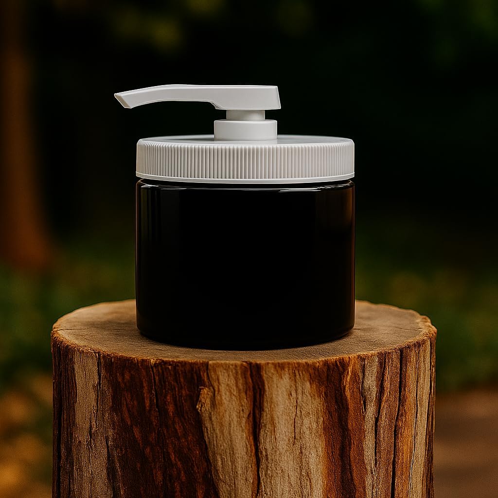 Royal Massage 16oz Refillable Pump Jar with Locking Dip Tube Dispenser – BPA-Free Plastic Container for Massage Oils, Lotions, Creams – Ribbed Lid Wide-Mouth Jar – Durable & Reusable (1, Black/White)