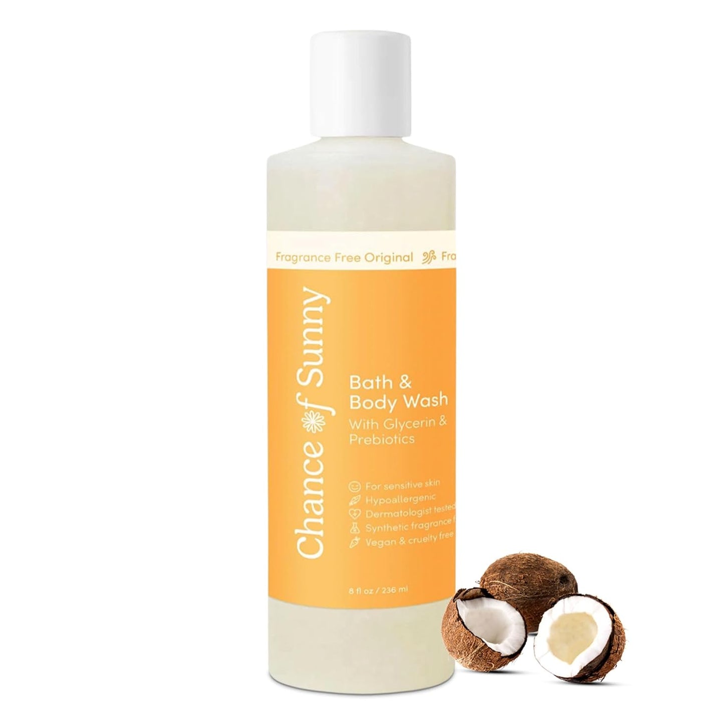 Sensitive Skin Bath & Body Wash – Fragrance-Free, Hypoallergenic & Dermatologist-Tested -Gentle, pH-Balanced Cleanser for Dry & Delicate Skin - Family-Friendly & Vegan (8 oz)