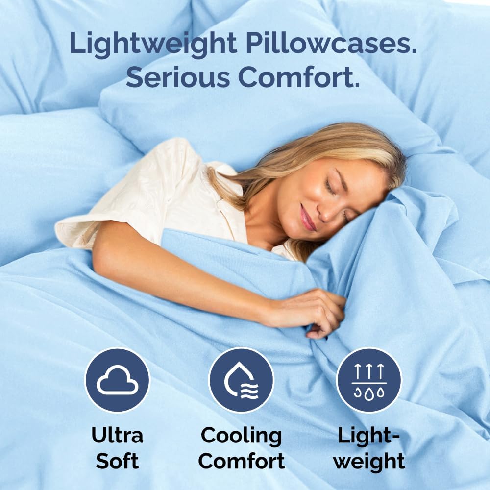 Queen Pillow Cases Set of 4 - Ultra Soft Hotel Quality Pillowcase Covers - Comfy, Cozy & Wrinkle Free - Shrink, Stain & Fade Resistant - Machine Washable Pillow Protectors - 4 Piece Set - Light Blue