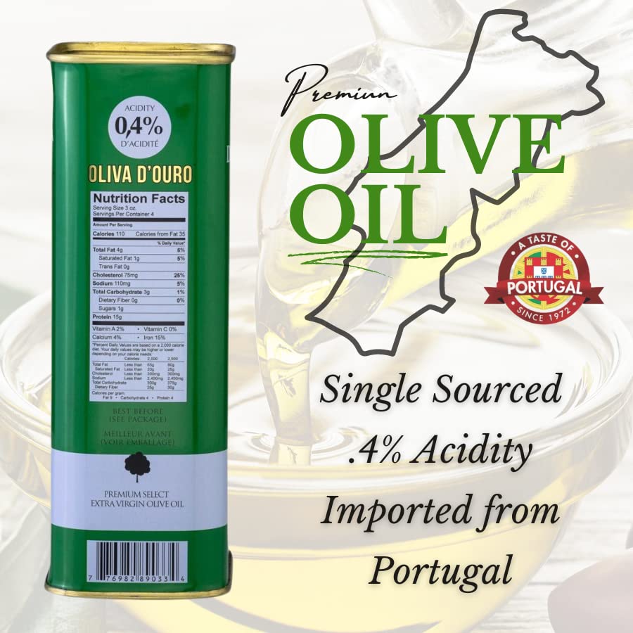 A Taste of Portugal Premium Grade Olive Oil with Low Acidity - 0.4% | Extra Virgin Olive Oil in a Can | Light and Fruity Portuguese Olive Oil | 32 OZ Tin - Full Bodied EVOO