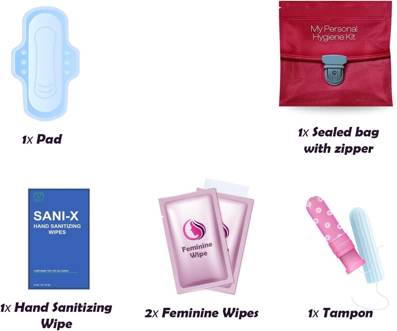 Red Purse Style Menstrual Kit All-in-One 10 Pack | Convenience on The Go | Period Kit Pack for Travelling, Tweens & Teenagers or just When You’re Out | Individually Wrapped Feminine Hygiene Product