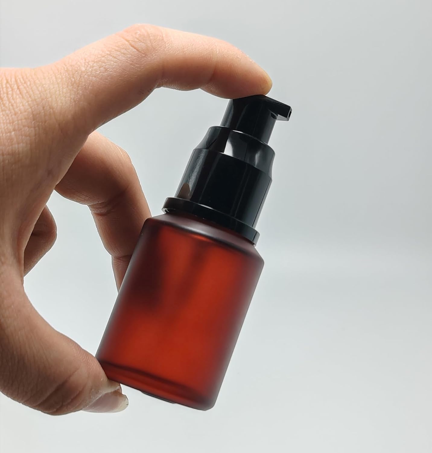 Brown 30ml Frosted Glass Pump Bottles, Empty Refillable Cream Lotion Bottles, Toiletries Liquid Container, Travel Sample Bottles with Cap for Cosmetic Makeup