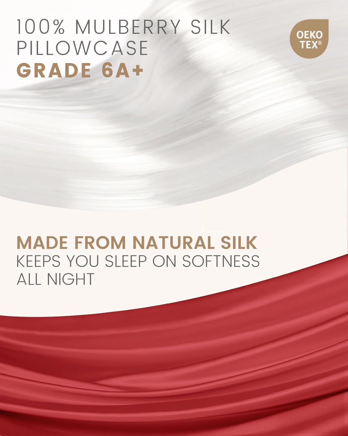 THXSILK 100% Pure Mulberry Silk Pillowcase for Hair and Skin, Highest 6A+ Grade Silk Pillow Case Standard Size, Real Silk Pillowcase with Zipper (Red, Standard Size 20"x26")