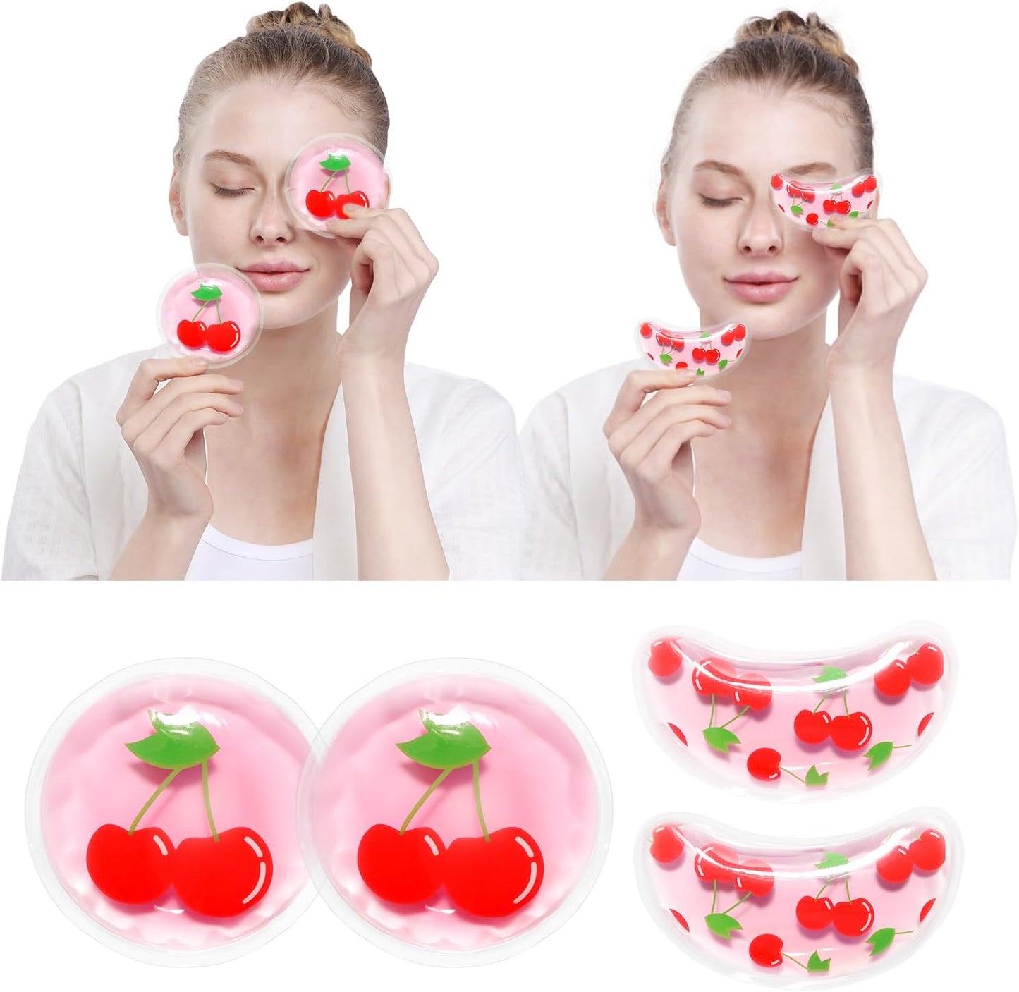 4PCS Gel Eye Ice Pack Set, Cold & Hot Compress, Reusable Cooling Gel Pads for Strain Relief, Relaxation, SPA and Sleep(Cherries)