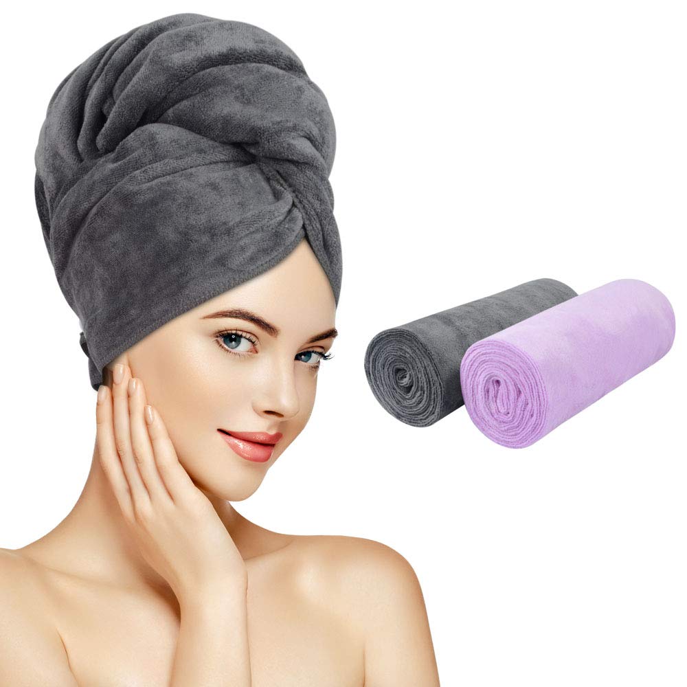 SUNLAND Microfiber Hair Towels Anti Frizz Hair Drying Towel Super Absorbent Fast Drying Turbans for Wet Curly Hair Soft Hair Towel Wrap with Elastic Band for All Hair Types 40 X 20 inches Multicolour