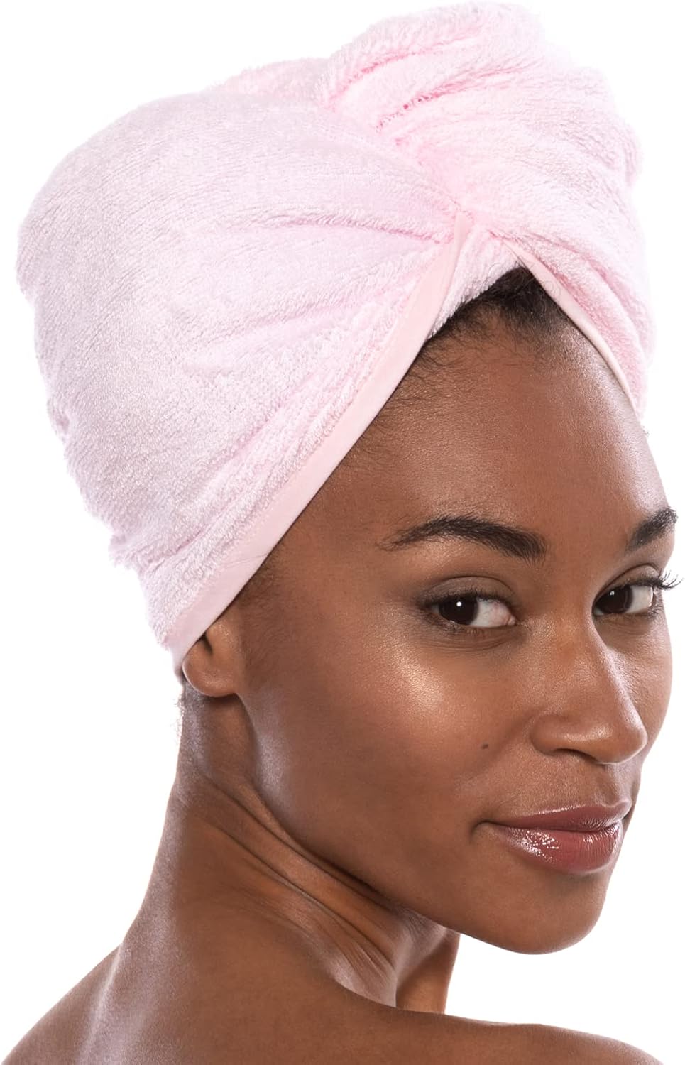Texere Women's Viscose from Bamboo and Cotton Terry Hair Towel - Lightweight, Absorbent Fast Drying Hair Wrap for Anti Frizz and Anti Breakage (Tya, Barely Pink, U)
