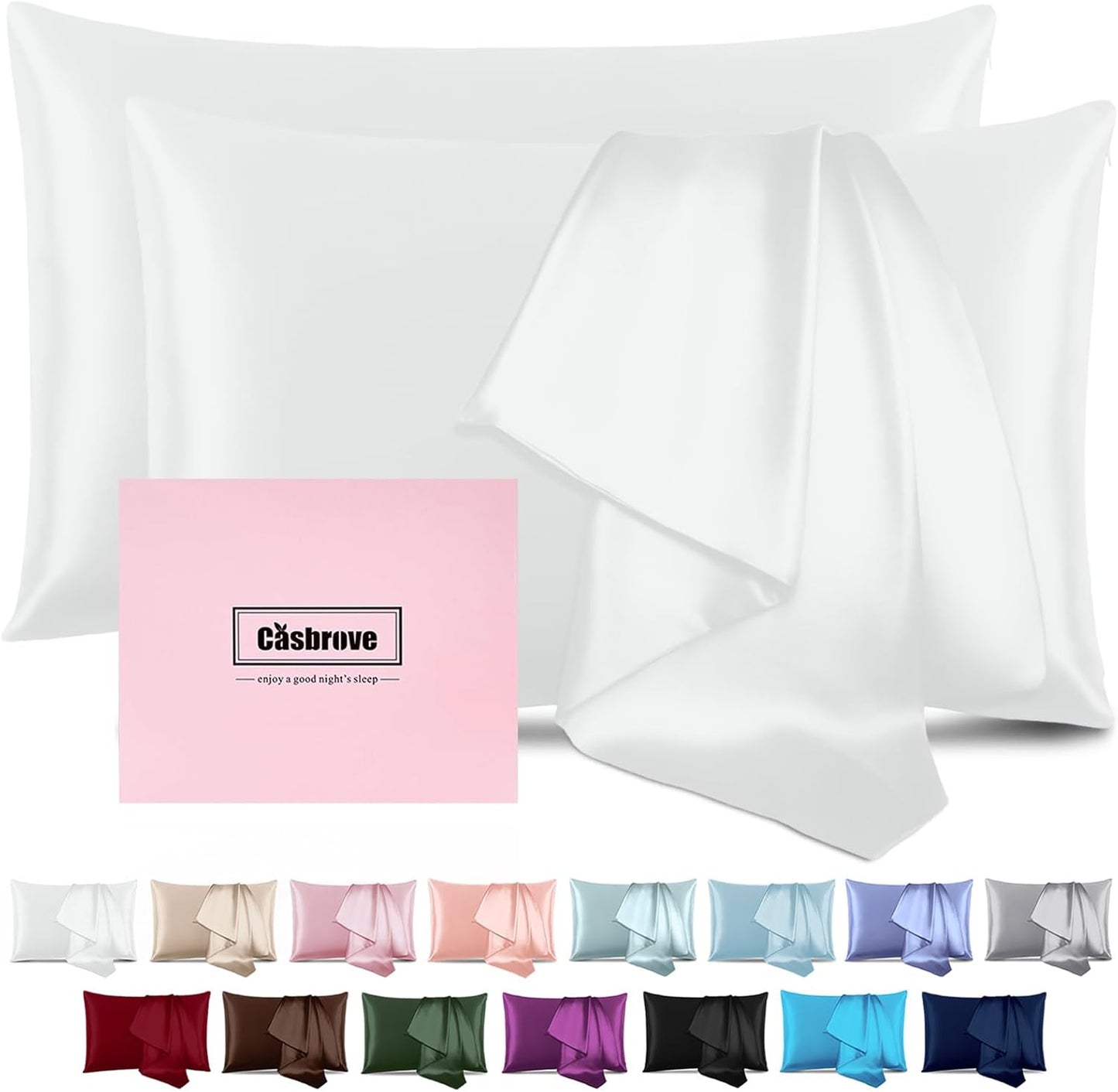 Silk Pillow Cases 2 Pack Mulberry Silk Pillow Cases Soft Breathable Both Sided Natural Silk Pillowcase with Zipper Beauty Sleep Silk Pillow Cases for Gift(Standard,White)