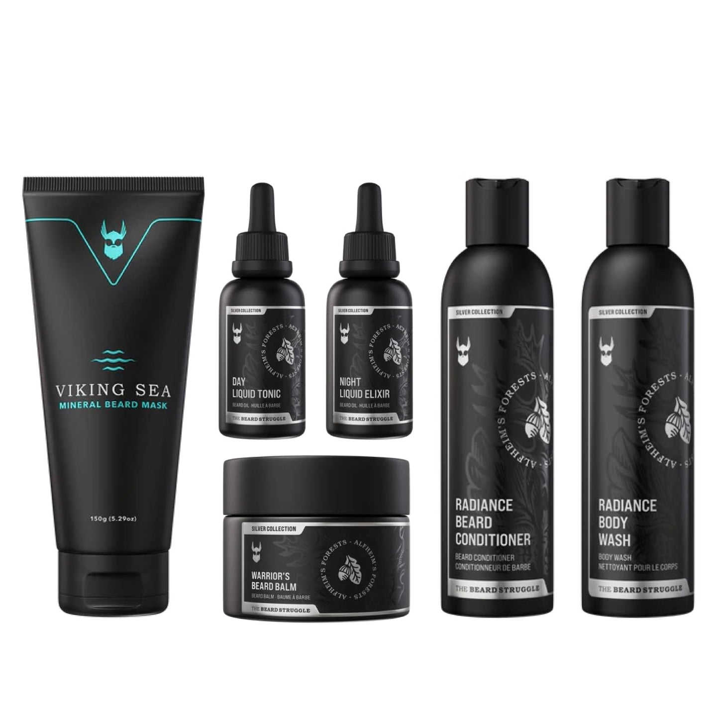 The Complete Beard Growth Kit by Beard Struggle - Mens Grooming Kit with Balm, Mask, Conditioner, Wash & Oils - Alfheim's Forests, Silver Collection
