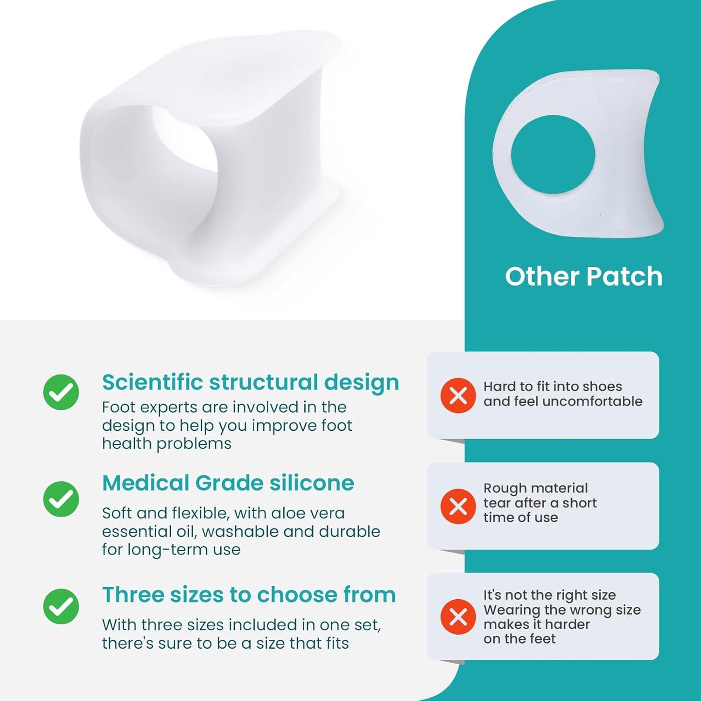 Hammertoe Corrector for Women - Soft Gel Toe Straighteners - Realign Bent, Curled, Crooked, Claw, Bunion, Hammer Toes - Toe Corrector for Men（8 Count, Large, White）