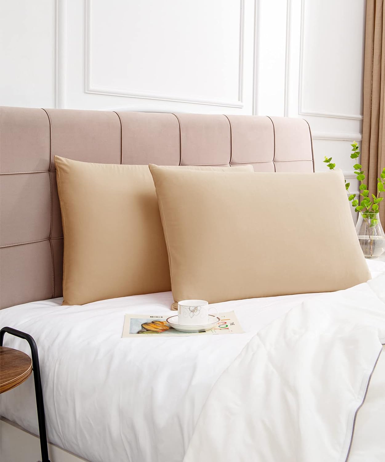 Warmstar Cotton Pillow Cases King Size Set of 2, 600 Thread Count Pillowcases 20x36 Inches, Soft Long Staple Cotton Pillowcases Breathable with Envelope Closure,Khaki