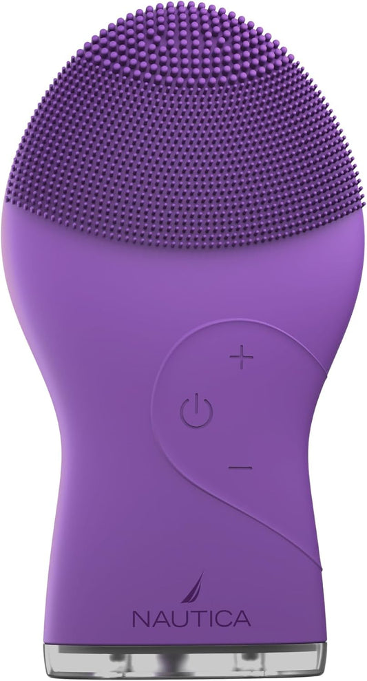 Nautica PC120 Facial Cleansing Brush Made with Ultra-Hygienic Soft Silicone, Waterproof, Rechargeable Vibrating Face Exfoliator Scrub Brush with Sonic Technology for Men & Women - Hy Purple