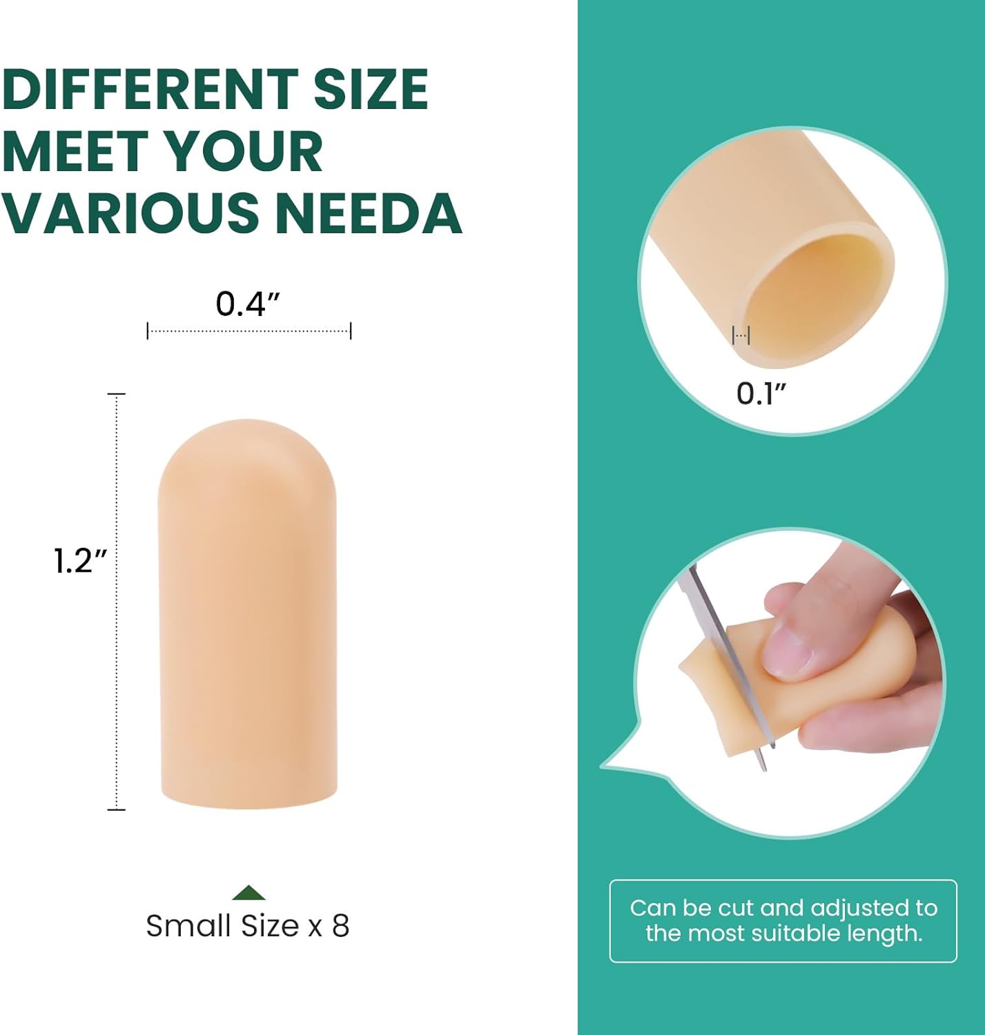 Welnove Gel Toe Cap and Protector - Silicone Toe Covers - Toe Cushions for Pain Relief, Missing or Ingrown Toenails, Corns, Calluses, Blisters (8 Small, Beige)