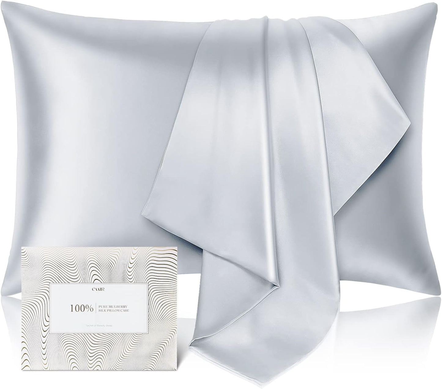 100% Pure Mulberry Silk Pillowcase for Hair and Skin - Allergen Resistant Dual Sides,600 Thread Count Silk Bed Pillow Cases with Hidden Zipper,1pc,King Size,Gray
