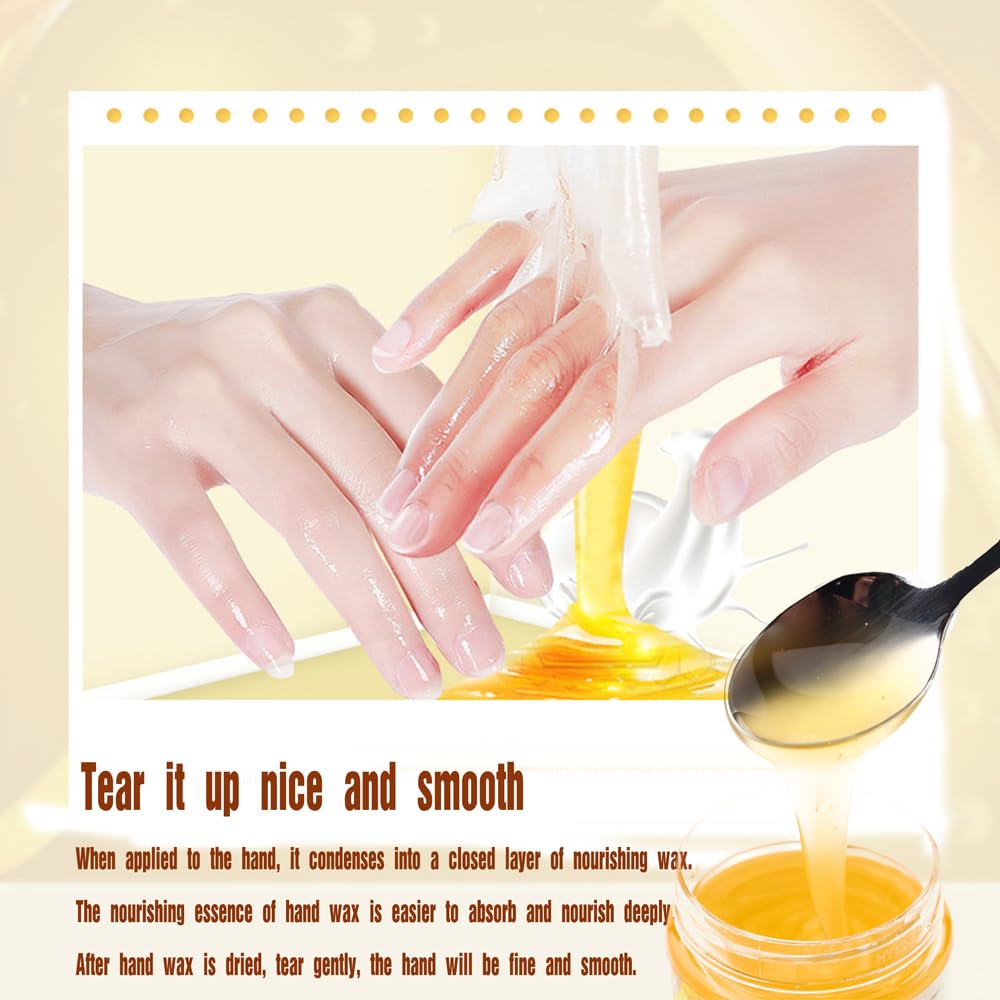 2PCS/Set Honey Milk Hand Wax Mask Moisturizing Paraffin Peel Off Wax Hydrating Nourishing Repair Skin Film Cream Exfoliating Calluses For Cracked,Dry,Aging Hands