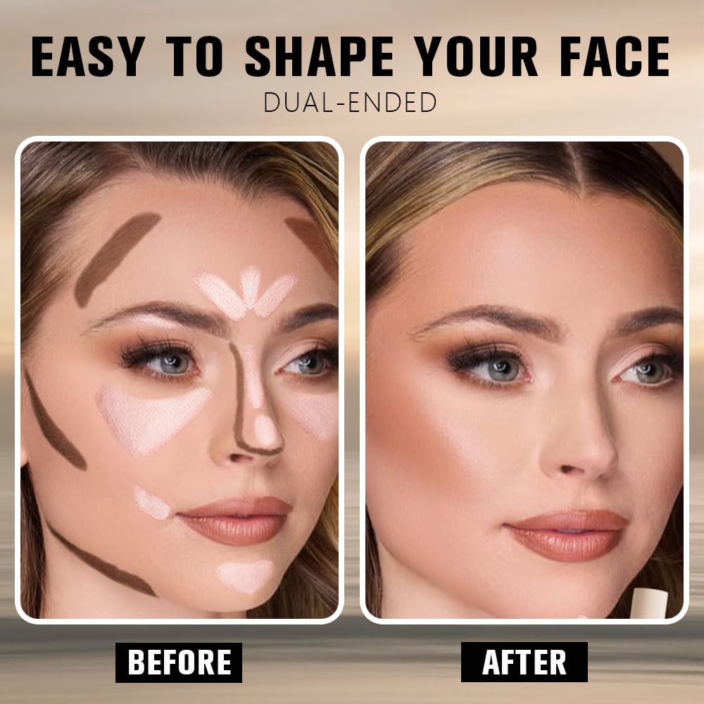 evpct Darker Nude & Light Pink Cream Contour Stick Face Body Makeup Dual Ended, no Transfer Waterproof 2 in 1 Cream Concealer Stick Contouring Makeup, Nose Contour Bronzer Sticks Face Highlighter