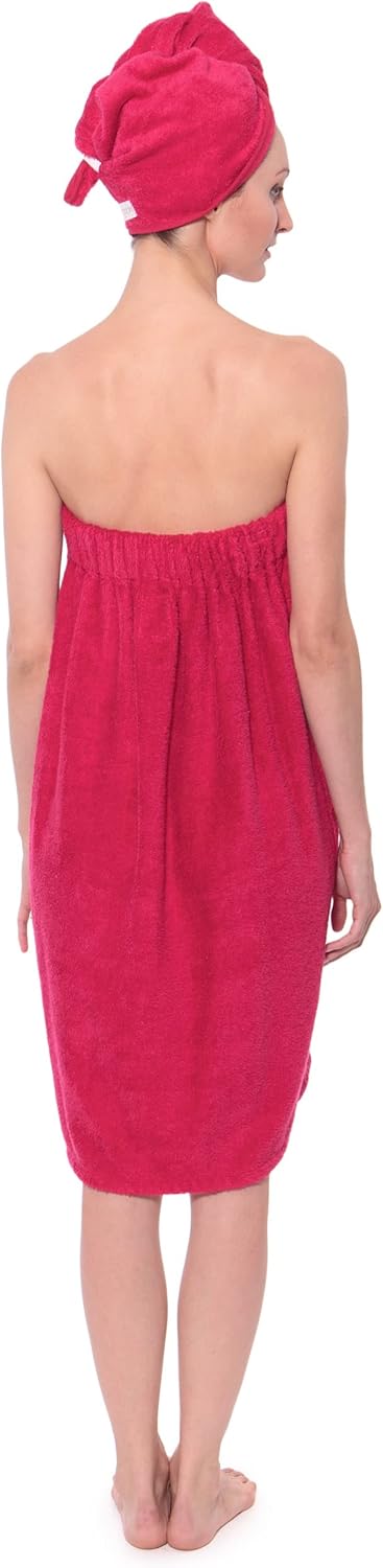 TexereSilk Women's Towel Wrap - Rayon Cotton Blend Spa Wrap Set (The Waterfall, Rose Red, Large/X-Large)