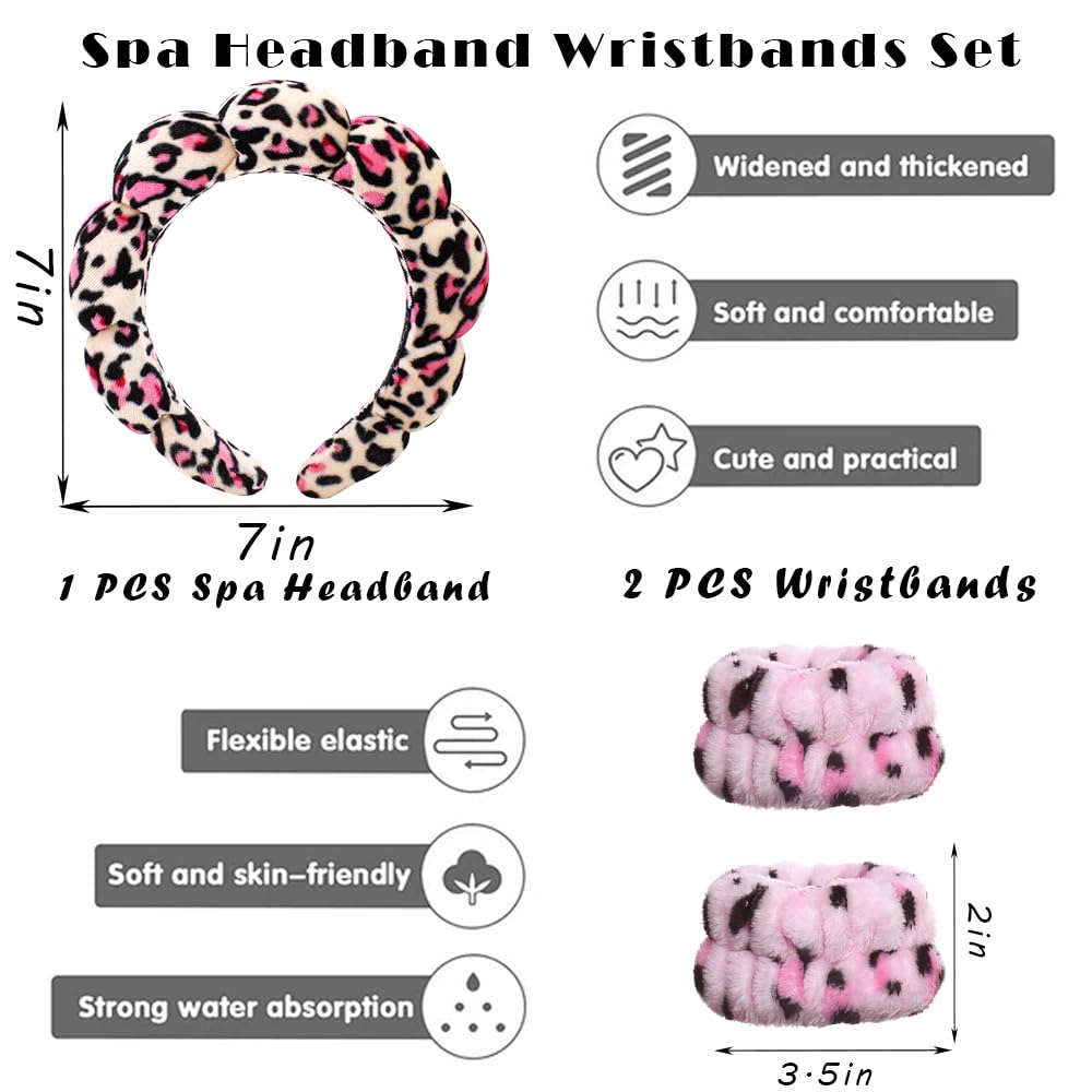 Spa Headbands for Washing Face Wristband Set Sponge Makeup Skincare Headband Wrist Towels Bubble Soft Terry Towel Cloth Hairband for Women Puffy Headwear Non Slip Thick Thin Hair Headwear
