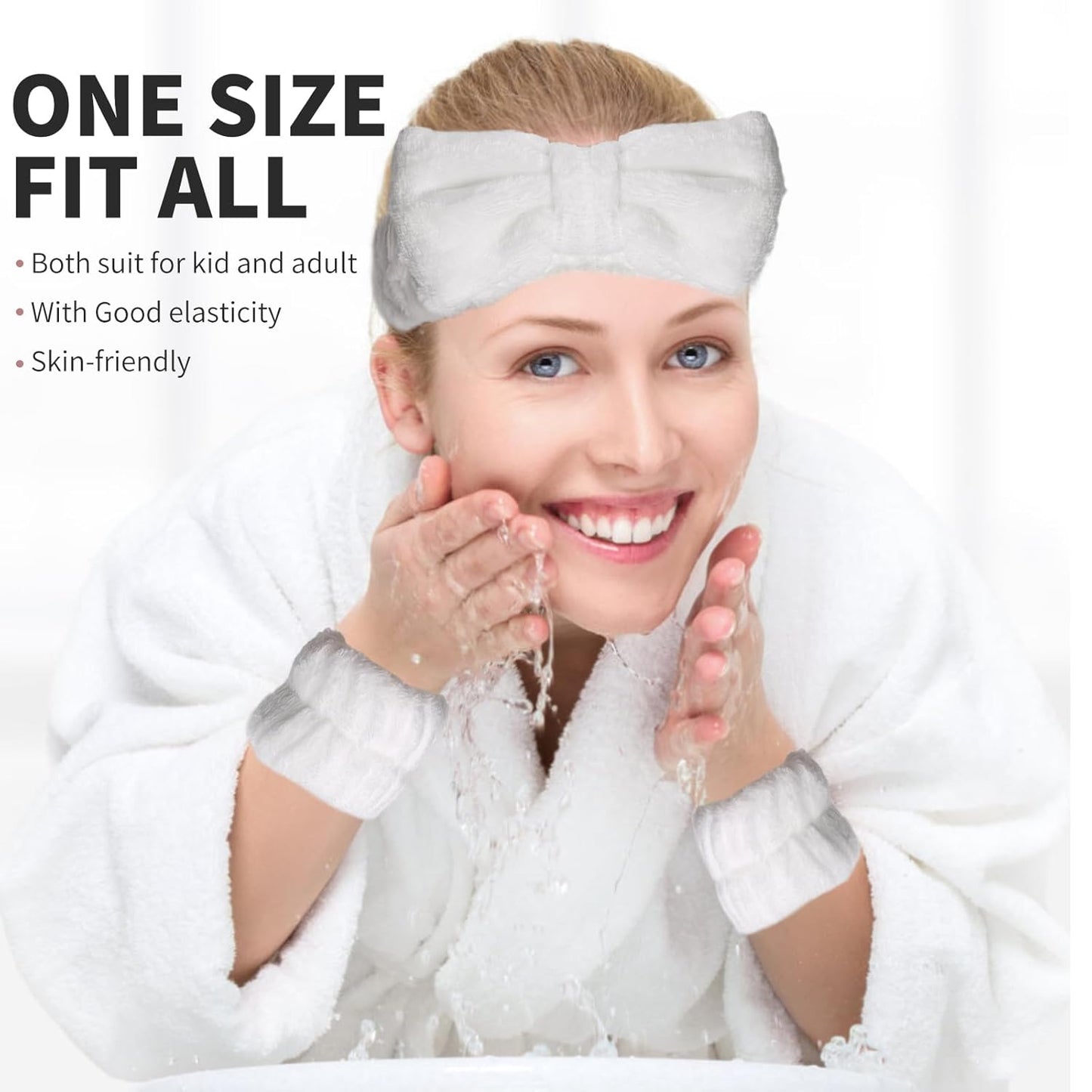 WSYUB Spa Set - Face Wash Headband and Wrist Bands, White