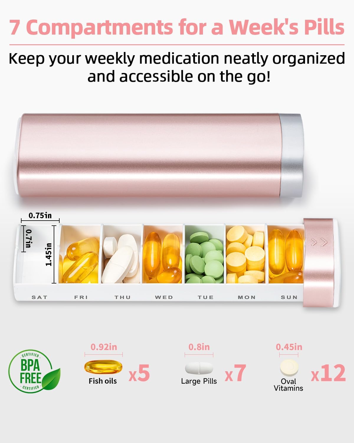 Weekly Pill Organizer 7 Day, Daily Pill Box, Travel Pill Case, Cute Pill Holder to Hold Vitamins, Medicines, Supplements, Pills Organizer(Pink)