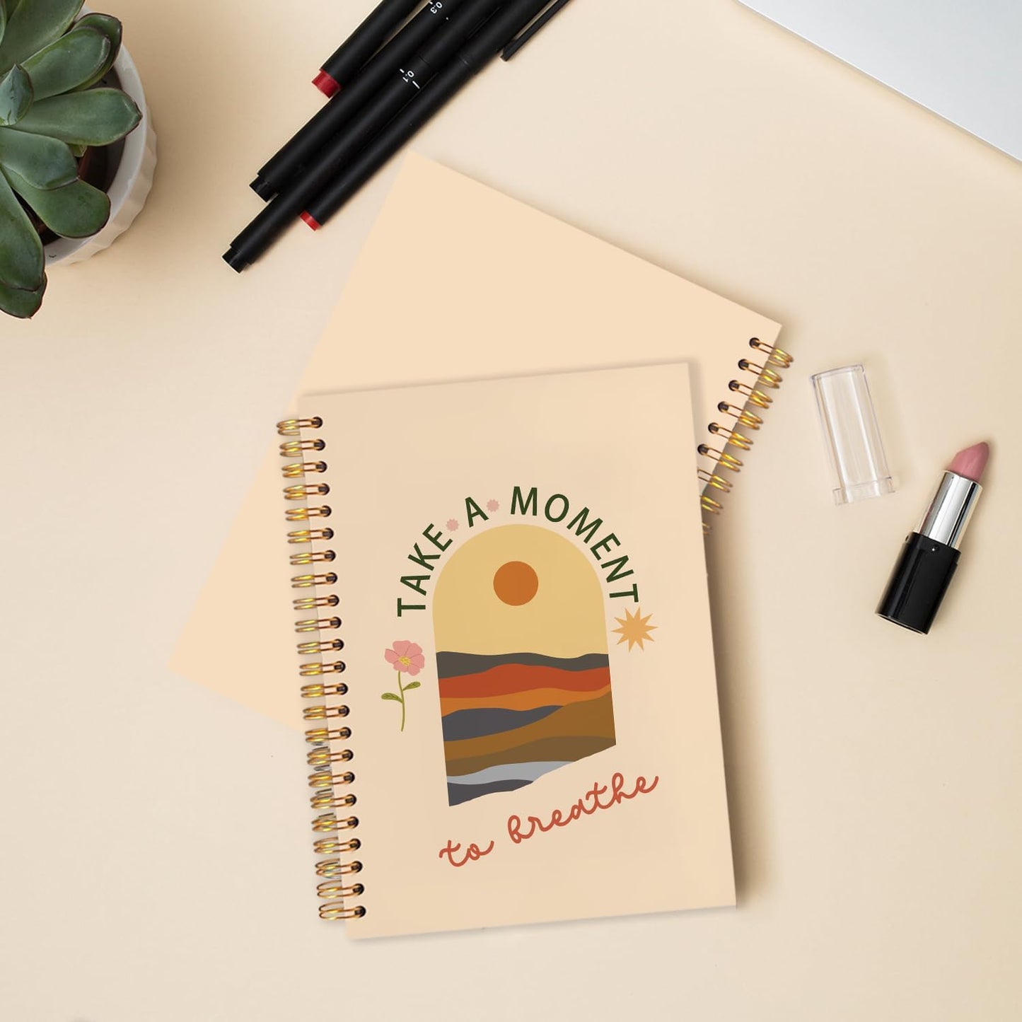 Boho Floral Mental Health Spiral Journal Notebook 5.5x8.3in, Take A Moment to Breathe Inspirational Notebooks for Note Taking, Therapy Office Must Haves, Hardcover Notebook Journal