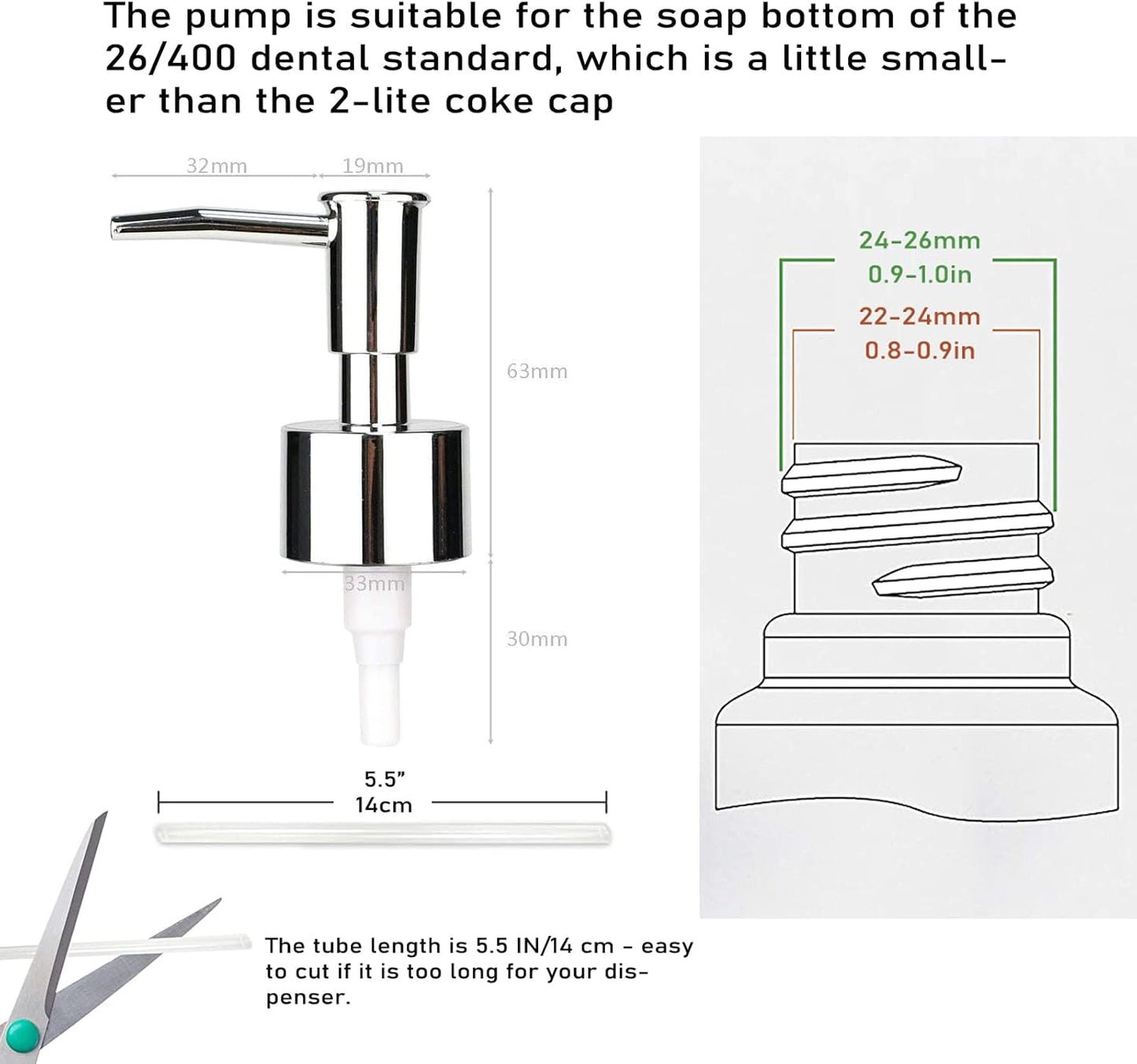 JYXR Lotion and Soap Dispenser Pump 2Pack,Replacement Pumps for Your Bottles,Include 2 Tubes(Silver)