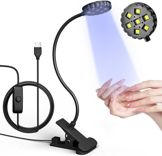 LIORA UV LED Nail Lamp 6W with Clamp – 7 Beads Gel Lamp Flash Cure Light, Flexible 360° Gooseneck USB Manicure lamp, Nail Dryer for Gel Polish and Press On Nails, Mini Nail UV Light for Salon DIY