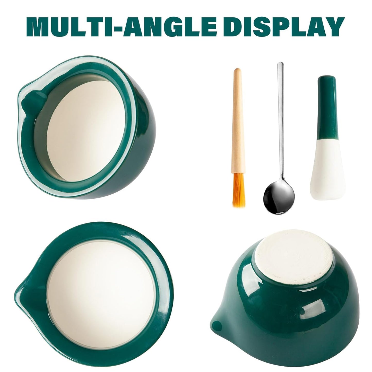 Pill Crusher, Ceramic Mortar and Pestle Set, Effortlessly Grind Pills, Vitamins, and Supplements into Fine Powder for Convenient Consumption by Adults, Seniors, and Pets (Small, Glossy Green)