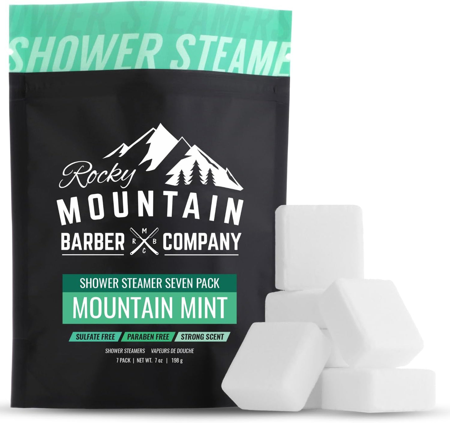 Mountain Mint Shower Steamers 7 Pack – Made in USA with Extra Strong Scent- Essential Oil Aromatherapy with Eucalyptus, Peppermint & Menthol - Refreshing Scent for Stress Relief