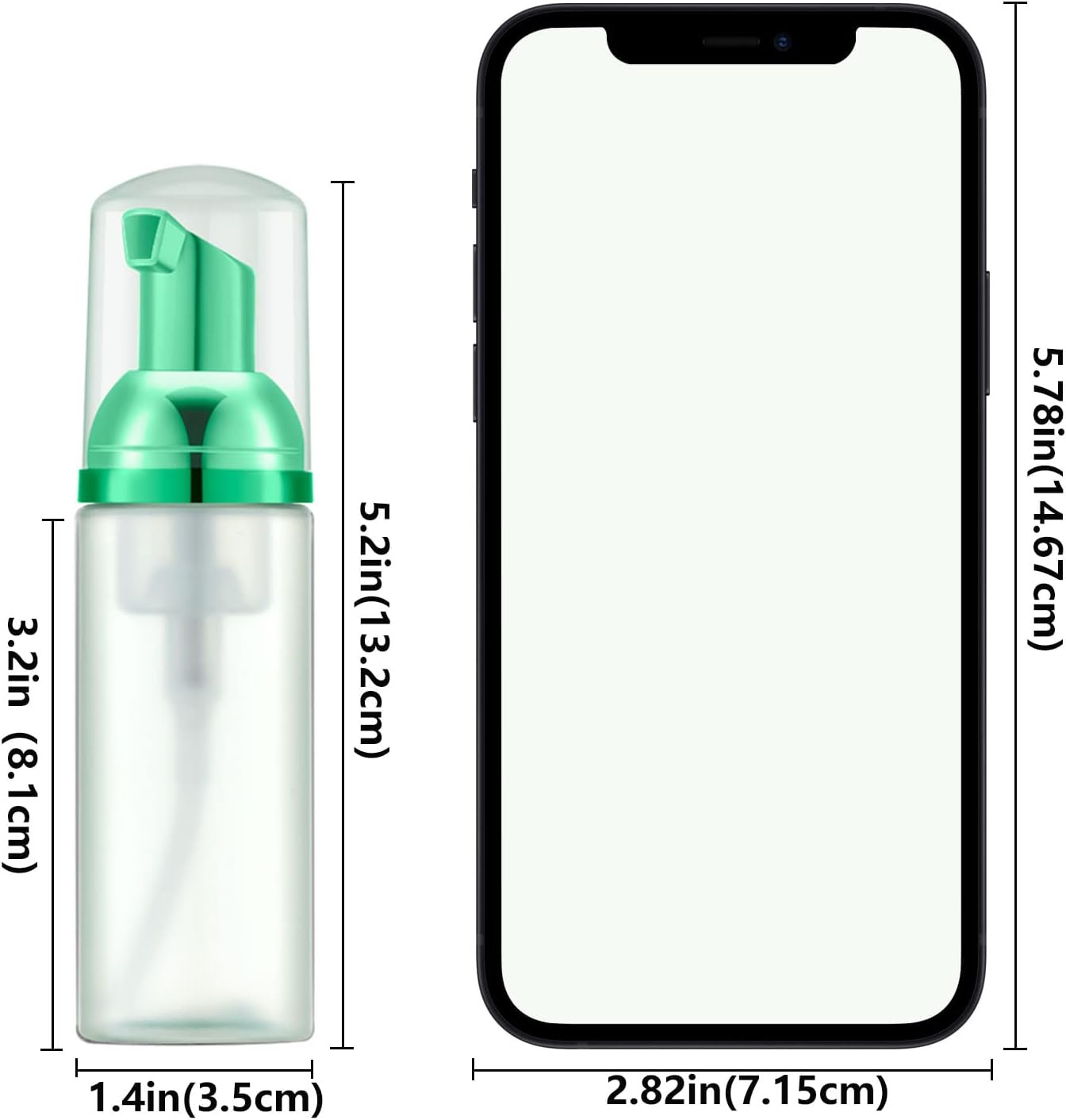 Lil Ray 2 Oz Empty Frosted Green Foam Pump Bottle, Travel Foamer Soap Dispenser for Lash Shampoo, Hand Soap, Foaming Cleaner(Green Pump, 12 PCS)