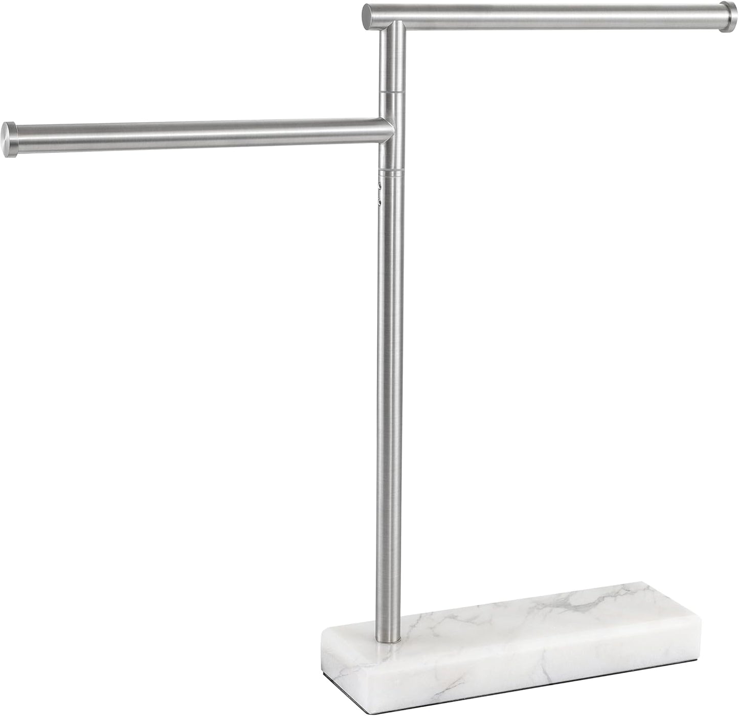 KES Hand Towel Holder Stand for Bathroom, Countertop Towel Stand with Weighted Marble Base, 17.3" Standing Swivel Towel Rack Adjustable 2 Arms, 18/8 Stainless Steel, Brushed Finish, BTH233A-2