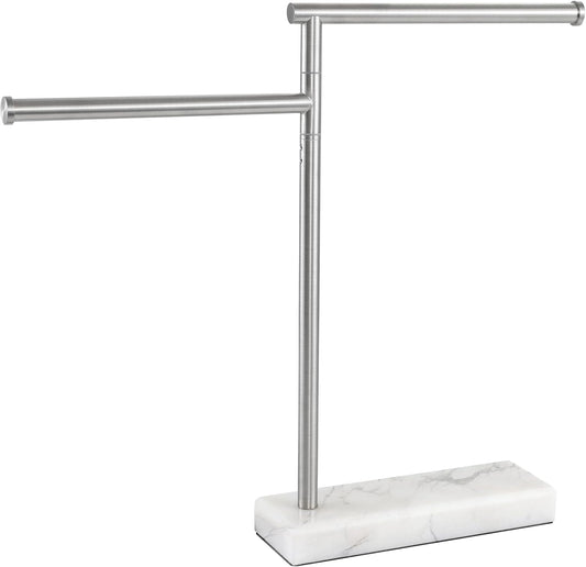 KES Hand Towel Holder Stand for Bathroom, Countertop Towel Stand with Weighted Marble Base, 17.3" Standing Swivel Towel Rack Adjustable 2 Arms, 18/8 Stainless Steel, Brushed Finish, BTH233A-2