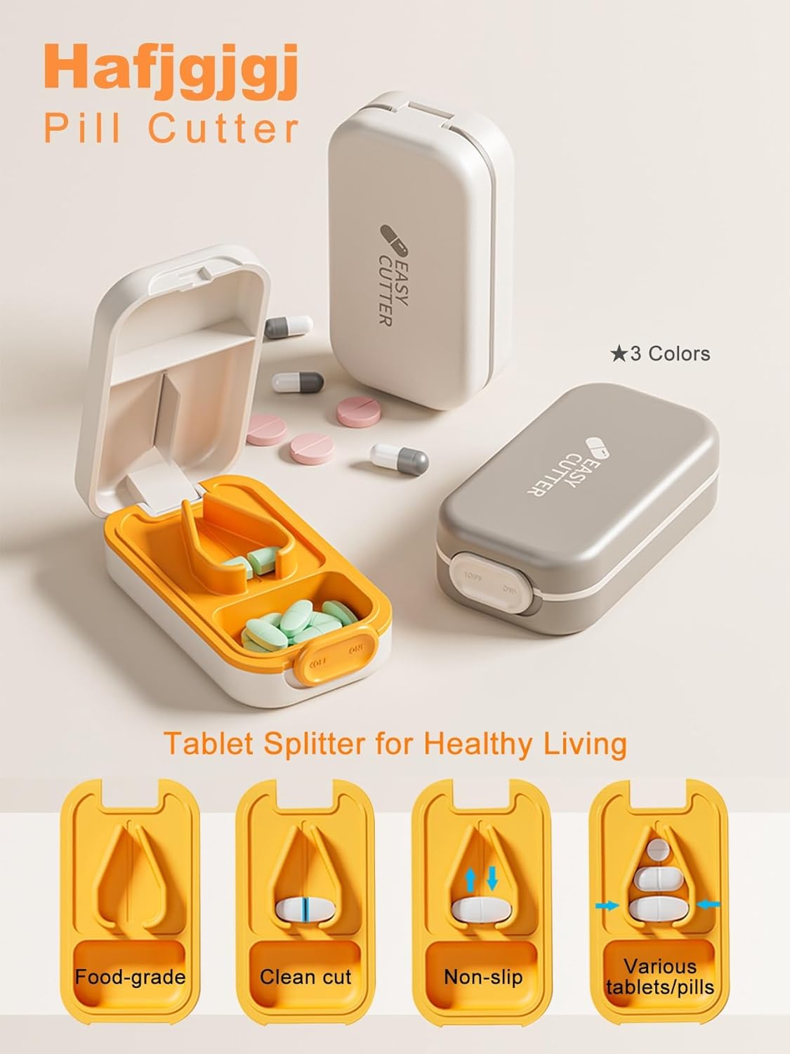 Pill Cutter Splitter for Small or Large Pills with Safety Lock - Accurate and Easy Travel-Friendly Design for Daily Use (Pink)