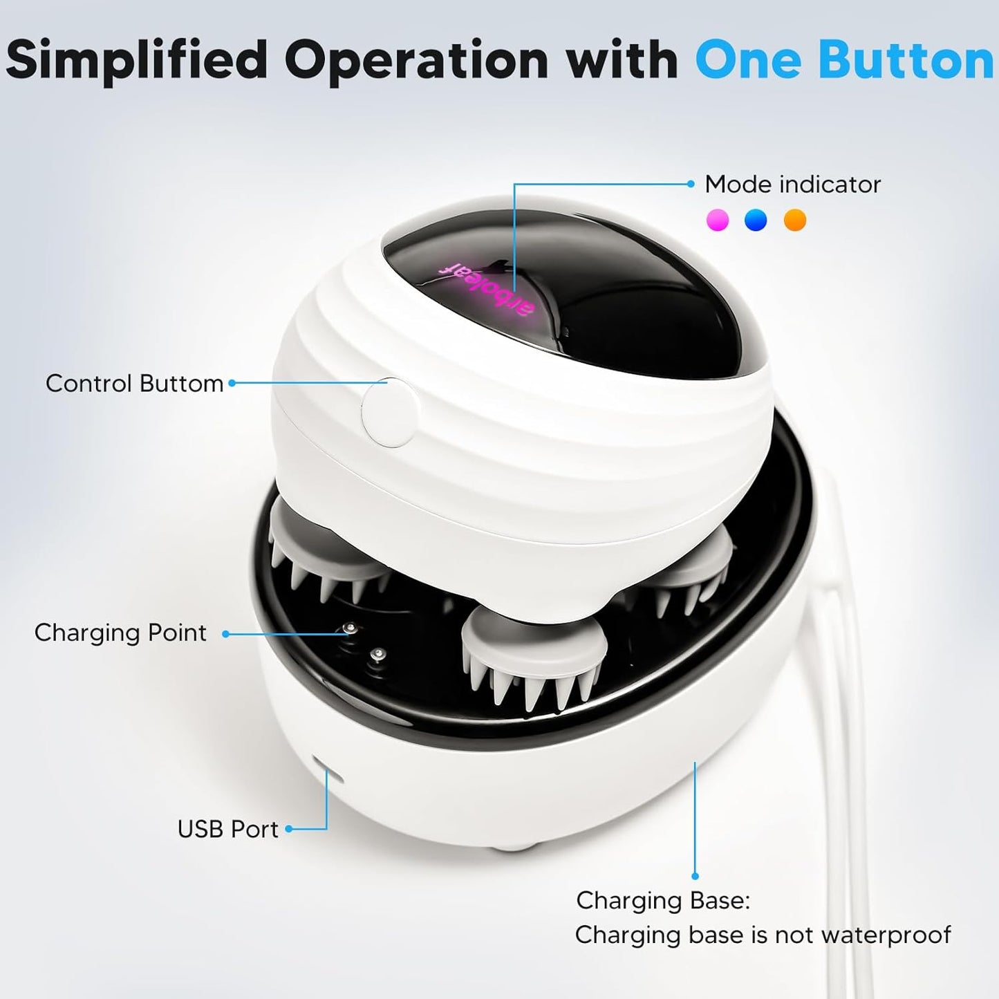 arboleaf Scalp Massager Electric, Portable Head Massager Scalp Stress Relax, Waterproof Rechargeable 6 in 1 Hair Massage, Ideal for Relaxation and Wellness, Gifts for Her and Him