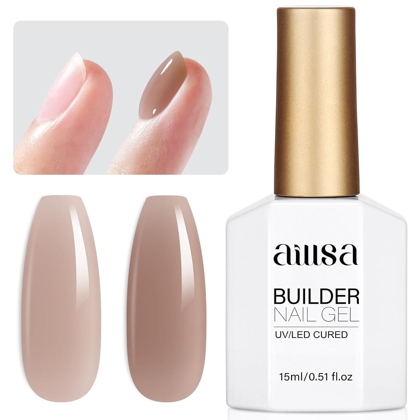 AILLSA Builder Gel for Nails Dark Nude 7 In 1 Strengthener Gel Nail Polish Brown Hard Gel Polish Extension U V Gel Polish Coffee Color Translucent for Nail Art Base Coat Needed 0.51 Oz GB55