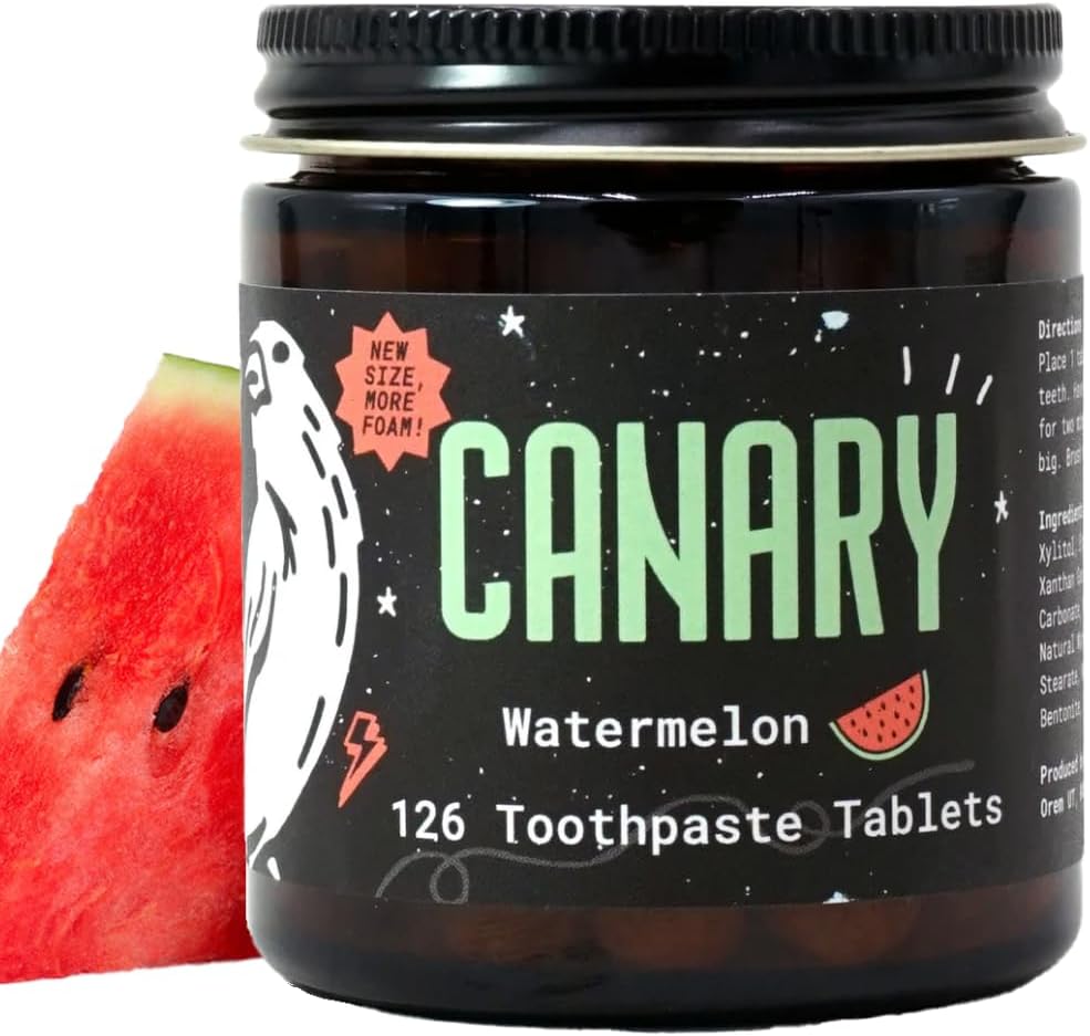 Canary Nano Hydroxyapatite Toothpaste Tablets Watermelon- Remineralizing, Fluoride Free, All Natural Tabs with Xylitol - Great for Kids, Plastic Free - 126 Count