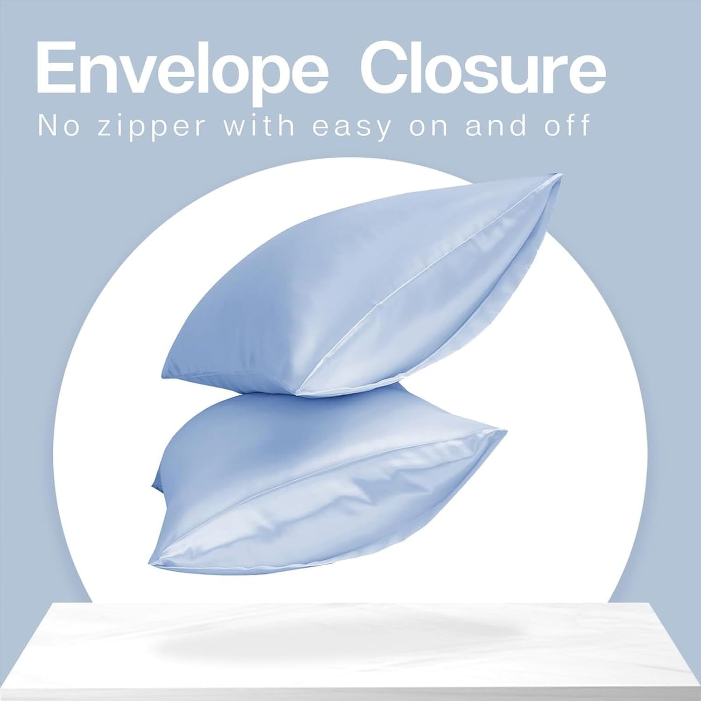 MR&HM Satin Pillowcase for Hair and Skin, Silk Satin Pillowcase 2 Pack, Standard Size Pillow Cases Set of 2, Silky Pillow Cover with Envelope Closure (20x26, Light Blue)