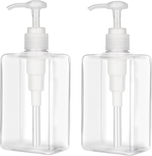 280ml (9.5oz) Pump Bottle Dispenser Jansburg 2 Pack Refillable Flat Square Plastic Lotion Dispenser Leakproof Empty Lotion Pump Bottle for Essential Oil Soap Lotion Shampoo Clear