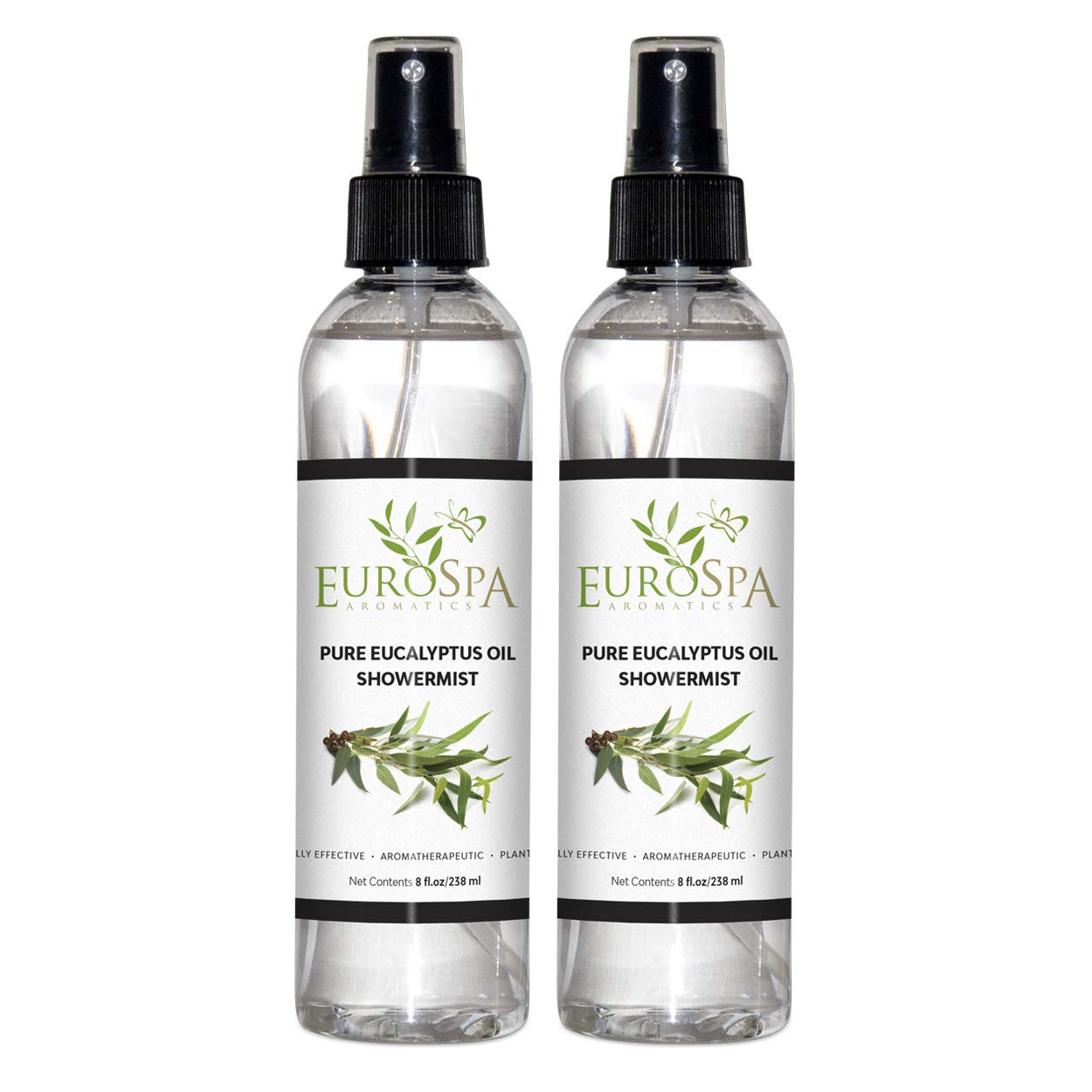 EuroSpa Aromatics Pure Eucalyptus Oil ShowerMist and Steam Room Spray, All-Natural Premium Aromatherapy Essential Oils - Pure Eucalyptus, 8oz, 2 Pack