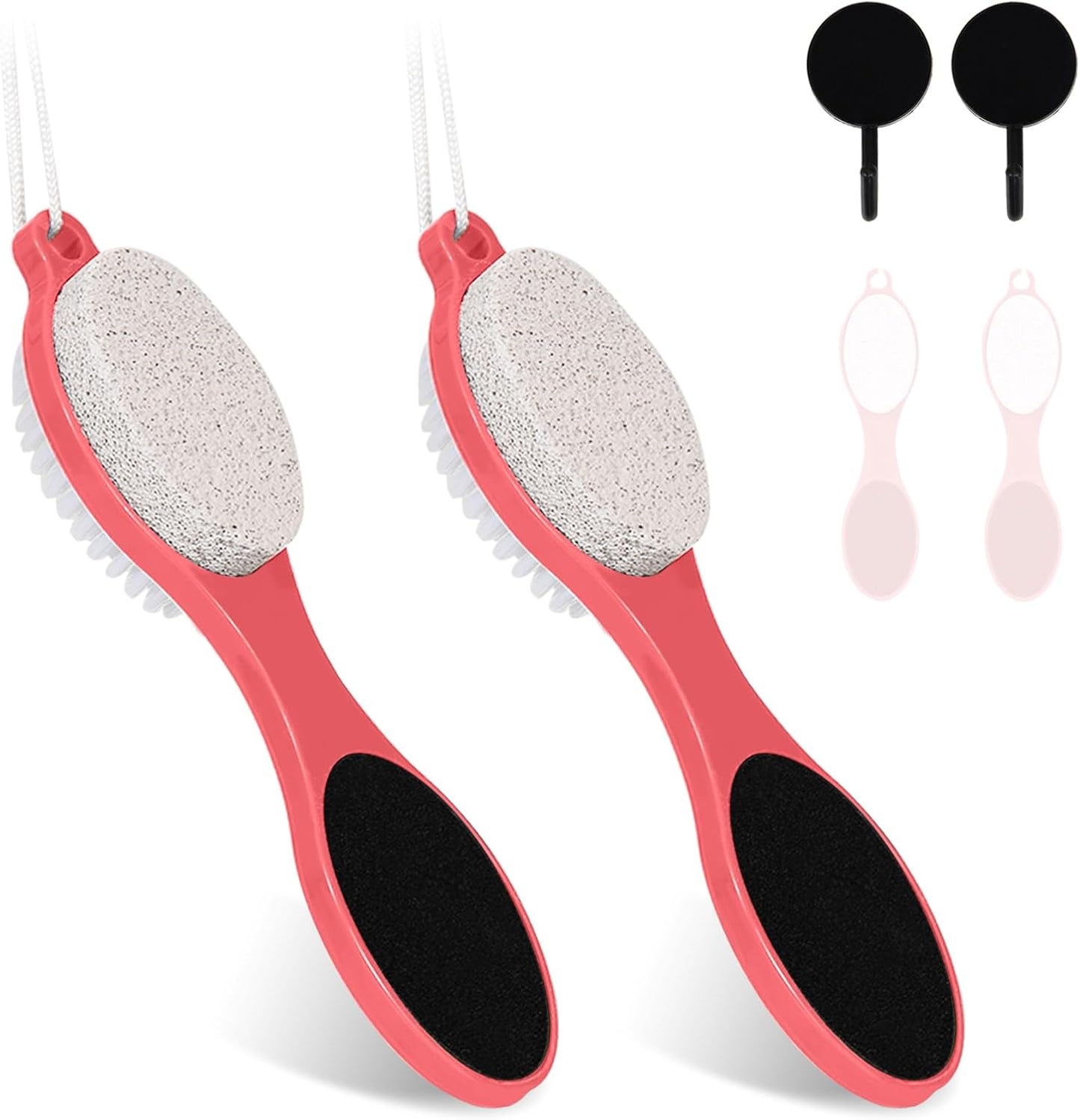 Foot File Callus Remover-2 Pcs 4 in 1 Foot Scrubber Dead Skin Remover for Feet,Pumice Stone, Foot Rasp and Sand Paper for Home Foot Care,Foot Brush for Shower (Red Pedicure Foot File)
