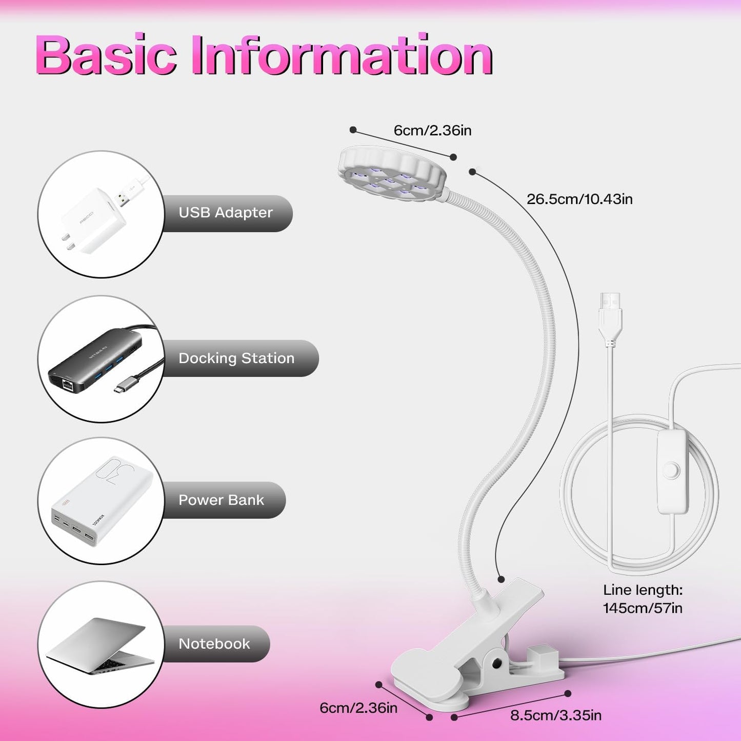 LIORA UV LED Nail Lamp 6W with Clamp – 7 Beads Gel Lamp Flash Cure Light, Flexible 360° Gooseneck USB Manicure lamp, Nail Dryer for Gel Polish and Press On Nails, Mini Nail UV Light for Salon DIY