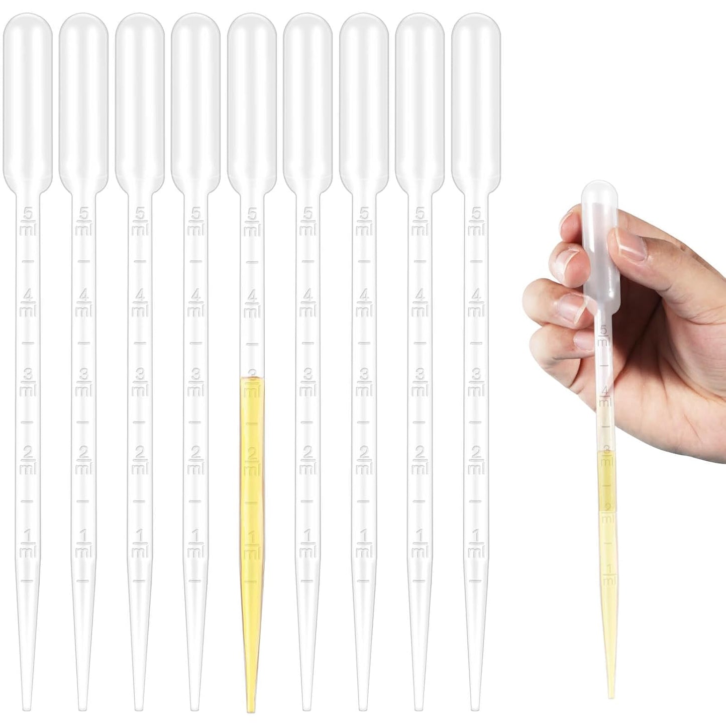 moveland 25Pcs 5ML Pipettes Dropper - Disposable Pipettes Plastic Dropper for Lab Science, Essential Oil, DIY Art, Medicine - Excellent Suction Without Leakage
