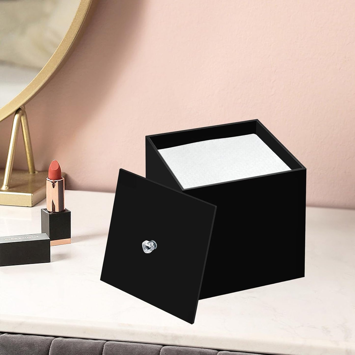 Disposable Face Towel Holder, Facial Towelettes Container Box, Acrylic Box for Facial Towels, Black