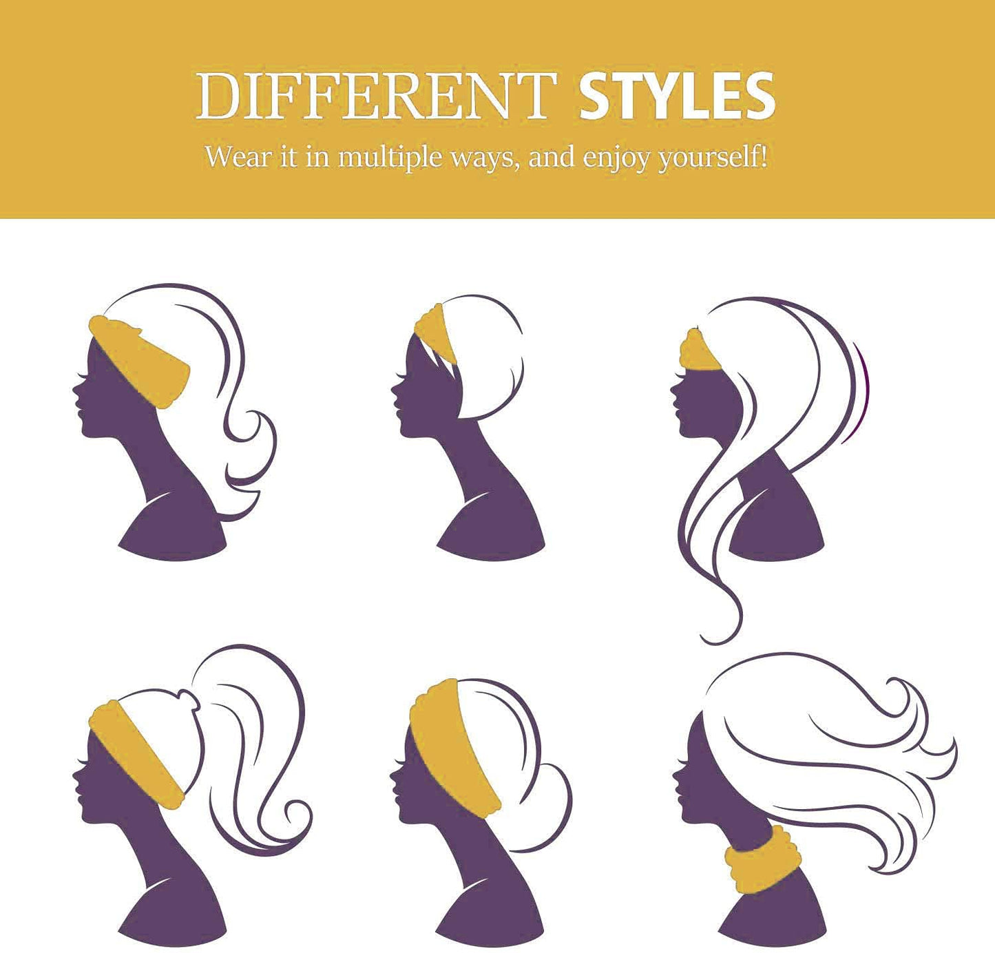 GiLi 2 Pack Wide Headbands for Women Boho African Knotted Non Slip Fashion Hair Bands Yoga Running Sports Workout Gym Head Wraps Elastic Soft Cotton Cloth Turbans Bandana for Girls(Yellow,Navy)