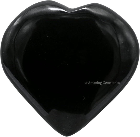 Amazing Gemstone Black Obsidian Crystal Heart Palm Stone - Pocket Massage Worry Stone for Natural Body Chakra Balancing, Reiki Healing and Crystal Grid