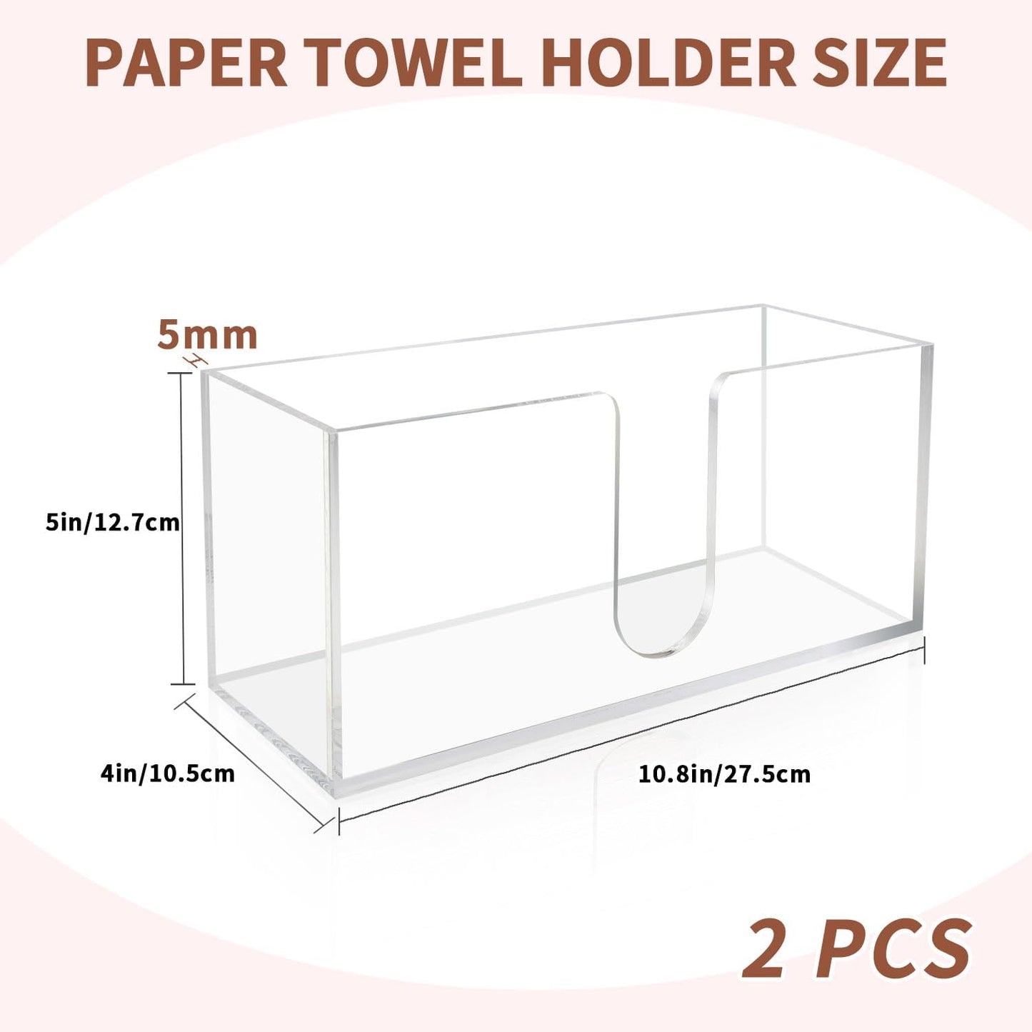 Acrylic Paper Towel Holder Countertop, 5mm Thick Clear C-Fold Z-Fold Trifold Napkin Dispenser, Bathroom & Kitchen Organizer for Multifold Towels (2)