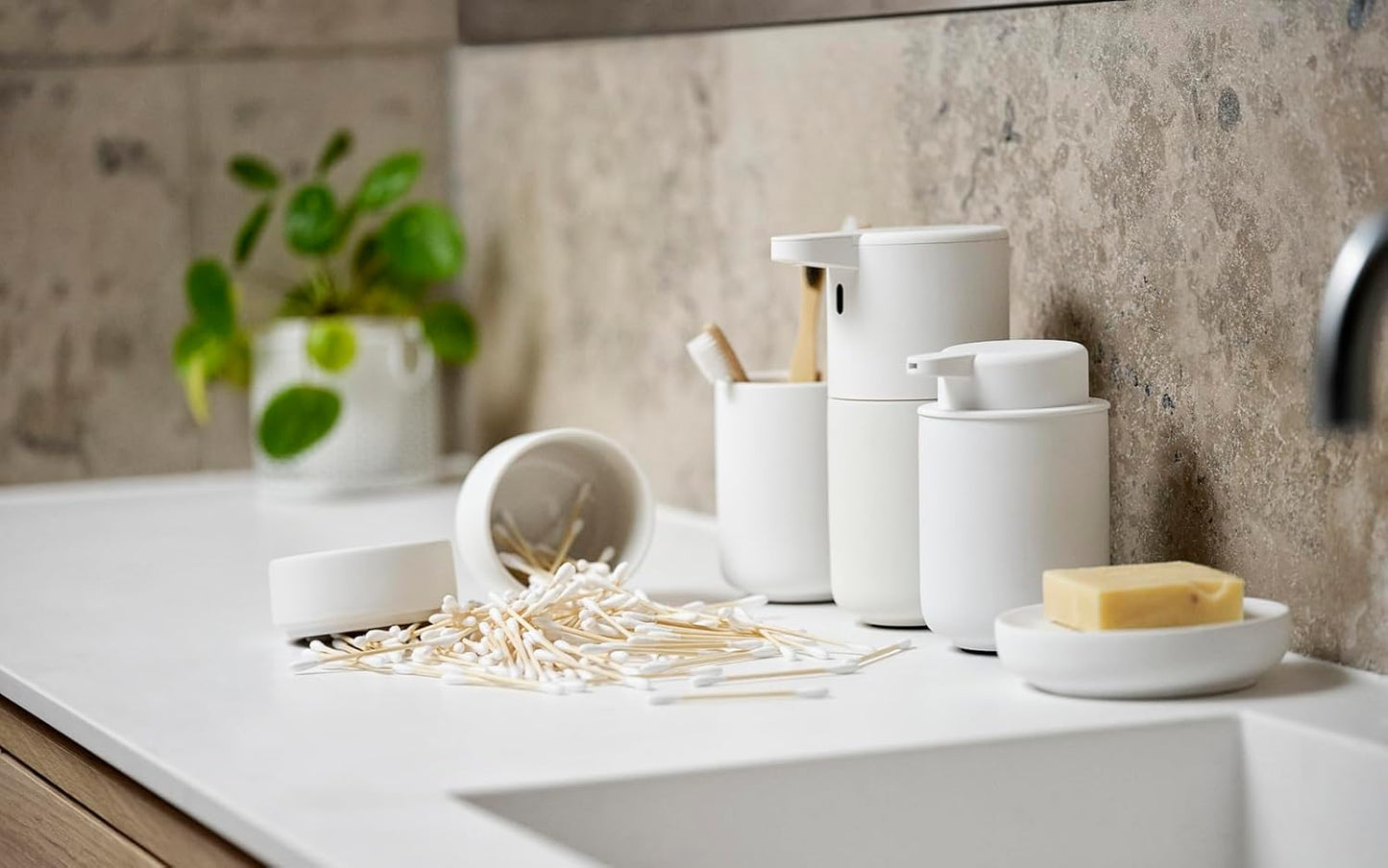 Zone Denmark Ume Taupe Cosmetic Jar - Elegant and Functional Storage Solution for Your Beauty Essentials, Infusing Scandinavian Design into Your Vanity Space (White)