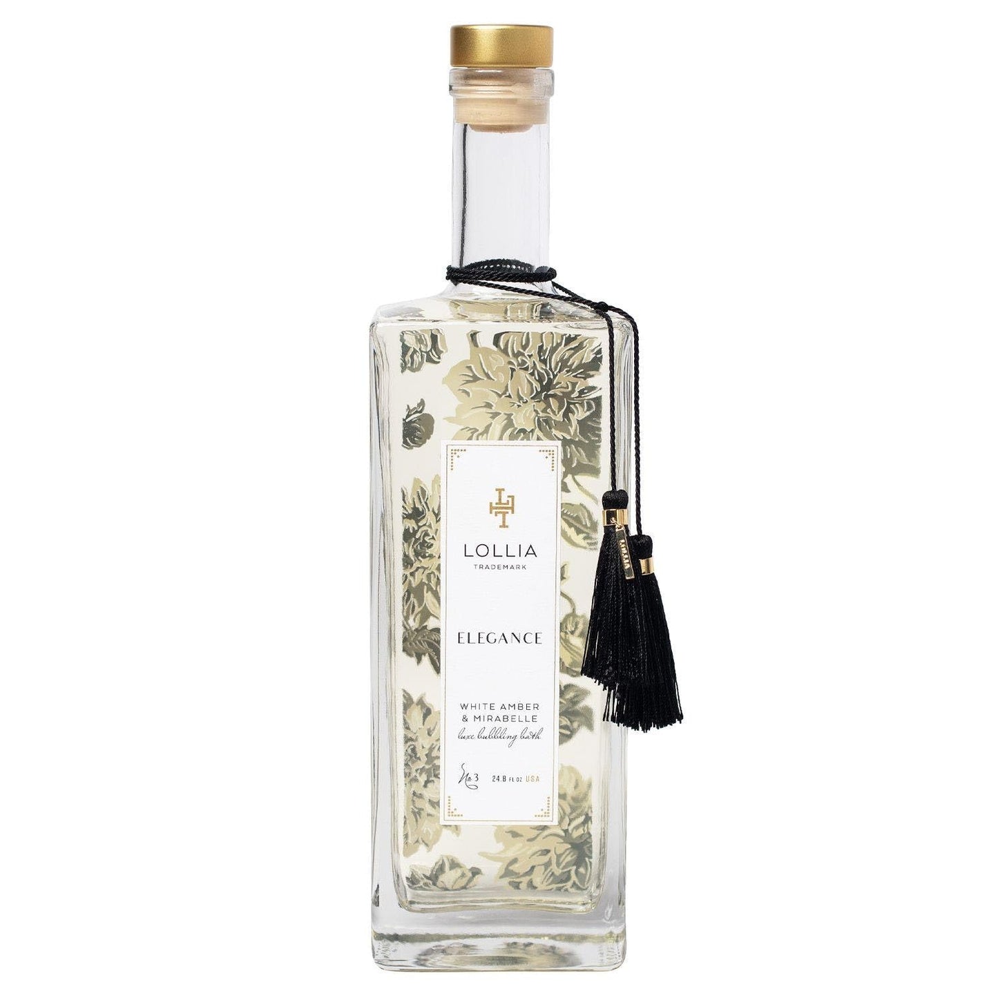 Lollia Elegance Bubble Bath, White Amber and Mirabelle, 24.8 oz Bubble Bath for Women, Bubbling Skin Care, Luxury Beauty for Body, at Home Spa Experience